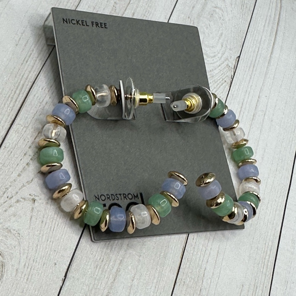NWT Nordstrom Rack Goldtone/Green/Blue Hoop Earrings - Picture 3 of 6